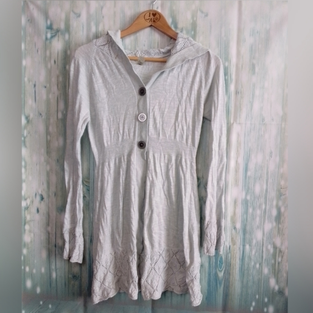 Lola by AFG hooded long sweater light blue medium